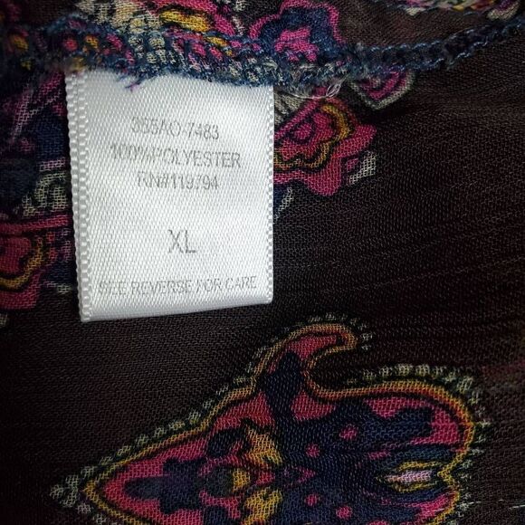 Oneworld Women’s Boho Patchwork Lace Top XL Sheer Short Sleeve Tunic - Picture 6 of 7